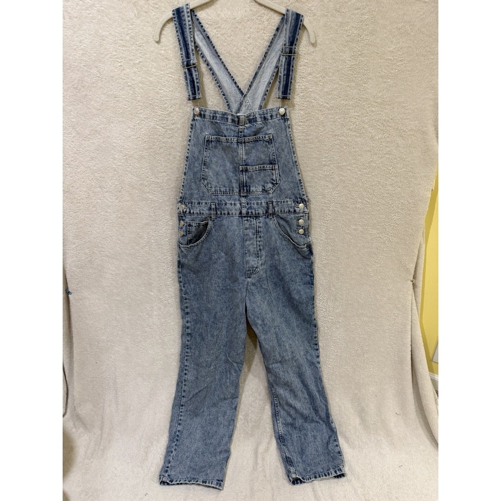 Free People We The Free Ziggy Denim Overalls Straight Leg Size Large *Flaw
